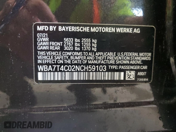 2022 BMW 7 Series 740i xDrive z VIN WBA7T4C02NCH59103, wystawiony jako Copart lot #58295555 z przebiegiem 86 540 mil mil oraz Czysty tytuł • Clean title. Historia ofert i sprzedaży dostępna na DreamBid. Obrazek 12.