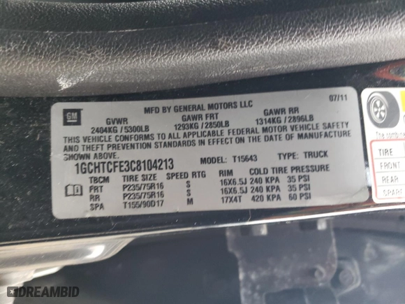 2012 Chevrolet Colorado LT w/1LT with VIN 1GCHTCFE3C8104213, listed as a Copart auction lot 48040125 with 34,645 mi miles and Salvage Title. Bid and sale history available at carsss.com. Image 14.