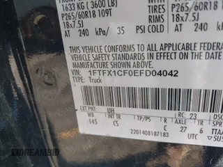 2014 Ford F-150 XL with VIN 1FTFX1CF0EFD04042, listed as a IAAI auction lot 40848373 with 164,631 mi miles. Bid and sale history available at carsss.com. Image 9.