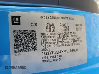 2021 Chevrolet Corvette 3LT with VIN 1G1YC3D4XM5103680, listed as a Copart auction lot 74891884 with 0 mi miles and Non Repairable. Bid and sale history available at carsss.com. Image 13.