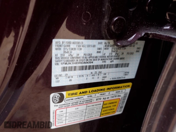 2024 Ford Expedition Max XLT with VIN 1FMJK1H85REA64304, listed as a Copart auction lot 44801765 with 7,635 mi miles and Salvage title. Bid and sale history available at DreamBid. Image 13.