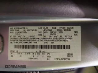 2022 Ford Escape SE с VIN 1FMCU0G64NUB71518, выставлен на аукционе IAAI как лот 42196475 с пробегом 9 389 миль миль и . История ставок и продаж доступна на DreamBid. Изображение 18.