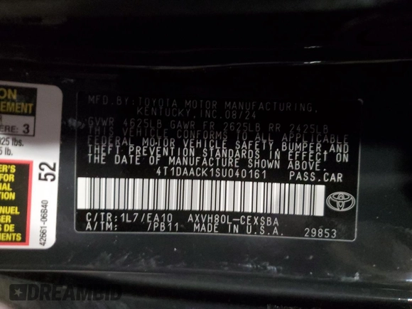 2025 Toyota Camry LE with VIN 4T1DAACK1SU040161, listed as a Copart auction lot 45751455 with 4,022 mi miles and Salvage Title. Bid and sale history available at carsss.com. Image 14.