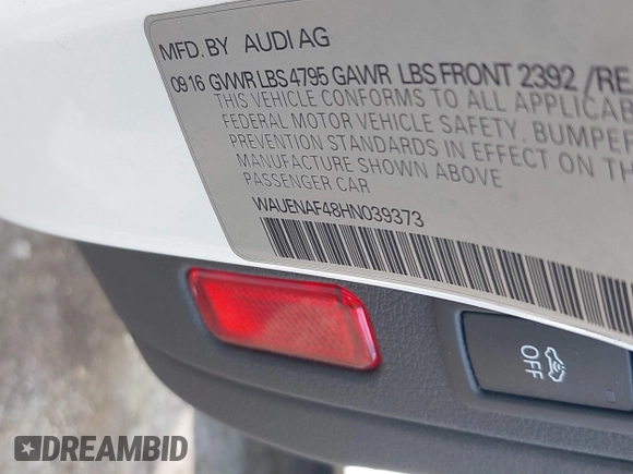 2017 Audi A4 Premium Plus with VIN WAUENAF48HN039373, listed as a IAAI auction lot 42519192 with 120,760 mi miles and . Bid and sale history available at DreamBid. Image 9.