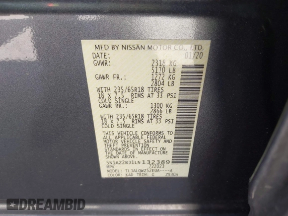 2020 Nissan Murano SV z VIN 5N1AZ2BJ1LN132389, wystawiony jako IAAI lot #41827452 z przebiegiem 39 048 mil mil oraz . Historia ofert i sprzedaży dostępna na DreamBid. Obrazek 9.