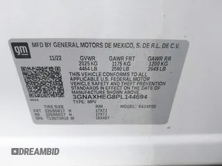 2023 Chevrolet Equinox LS z VIN 3GNAXHEG8PL144694, wystawiony jako IAAI lot #41756528 z przebiegiem 30 875 mil mil oraz . Historia ofert i sprzedaży dostępna na DreamBid. Obrazek 9.