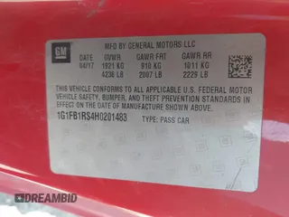 2017 Chevrolet Camaro 1LT z VIN 1G1FB1RS4H0201483, wystawiony jako IAAI lot #42313718 z przebiegiem 84 031 mil mil oraz . Historia ofert i sprzedaży dostępna na DreamBid. Obrazek 9.