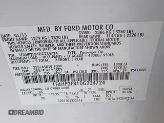 2013 Ford Taurus Limited z VIN 1FAHP2F81DG234724, wystawiony jako IAAI lot #42574509 z przebiegiem 189 997 mil mil oraz . Historia ofert i sprzedaży dostępna na DreamBid. Obrazek 9.