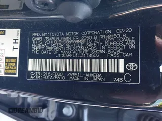 2020 Toyota Prius L Eco with VIN JTDKARFU1L3114502, listed as a IAAI auction lot 41134750 with 62,222 mi miles and . Bid and sale history available at DreamBid. Image 9.
