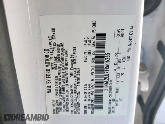 2015 Lincoln MKZ Hybrid with VIN 3LN6L2LU7FR606265, listed as a Copart auction lot 54239485 with 139,821 mi miles and Clean title. Bid and sale history available at DreamBid. Image 12.
