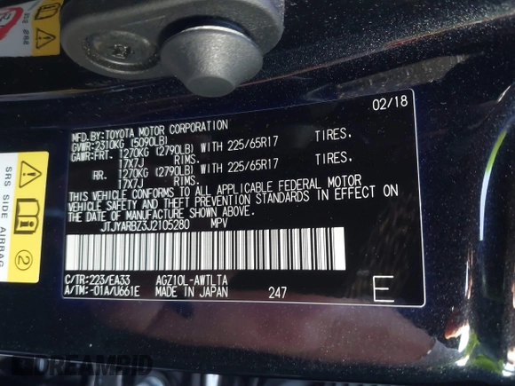 2018 Lexus NX 300 with VIN JTJYARBZ3J2105280, listed as a IAAI auction lot 41783802 with 137,419 mi miles and . Bid and sale history available at DreamBid. Image 9.