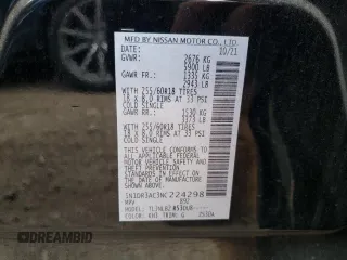 2022 Nissan Pathfinder S with VIN 5N1DR3AC3NC224298, listed as a Copart auction lot 82920974 with 37,515 mi miles and Salvage title. Bid and sale history available at DreamBid. Image 12.