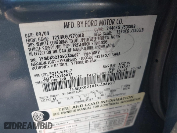 2005 Ford Freestyle SEL with VIN 1FMDK02105GA06621, listed as a IAAI auction lot 42680636 with 230,884 mi miles and . Bid and sale history available at DreamBid. Image 9.