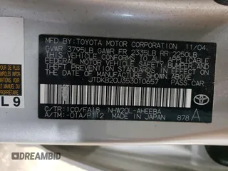 2005 Toyota Prius with VIN JTDKB20U353010657, listed as a Copart auction lot 45408455 with 132,417 mi miles and Clean Title. Bid and sale history available at carsss.com. Image 12.