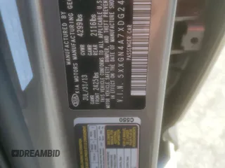 2013 Kia Optima EX with VIN 5XXGN4A7XDG243970, listed as a Copart auction lot 56754385 with 191,010 mi miles and Salvage title. Bid and sale history available at DreamBid. Image 12.
