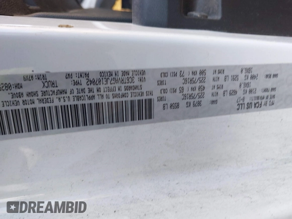 2018 Ram ProMaster Cargo with VIN 3C6TRVAG7JE107042, listed as a IAAI auction lot 40856879 with 250,956 mi miles and . Bid and sale history available at DreamBid. Image 9.