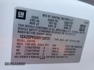 2017 Chevrolet Express Passenger LT z VIN 1GAZGPFG0H1139737, wystawiony jako Copart lot #49229985 z przebiegiem 58 877 mil mil oraz Szkoda całkowita • Salvage title. Historia ofert i sprzedaży dostępna na DreamBid. Obrazek 13.