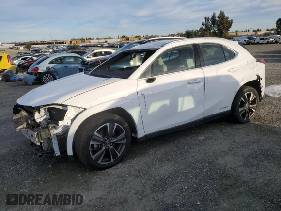 2022 Lexus UX 250h F Sport with VIN JTHE9JBHXN2057983, listed as a Copart auction lot 46143515 with 27,367 mi miles and Salvage Title. Bid and sale history available at DreamBid. Image 1.
