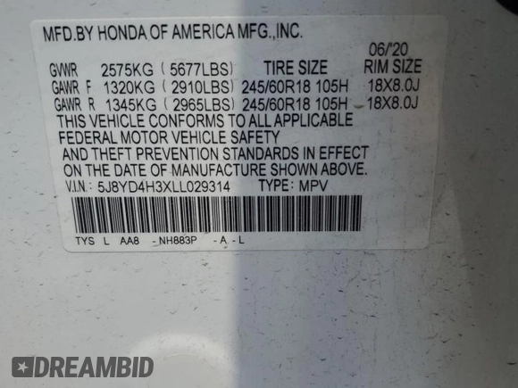 2020 Acura MDX z VIN 5J8YD4H3XLL029314, wystawiony jako Copart lot #58384655 z przebiegiem 59 365 mil mil oraz Szkoda całkowita • Salvage title. Historia ofert i sprzedaży dostępna na DreamBid. Obrazek 12.