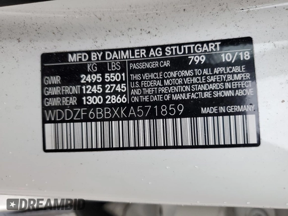2019 Mercedes-Benz E-Class AMG E 53 with VIN WDDZF6BBXKA571859, listed as a Copart auction lot 73335844 with 55,141 mi miles and Salvage Title. Bid and sale history available at carsss.com. Image 14.