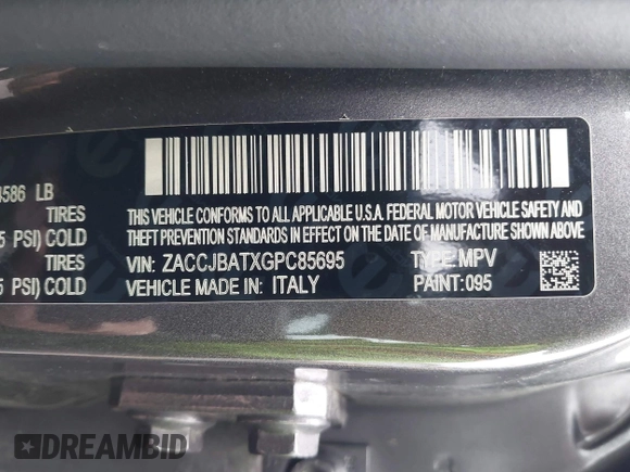 2016 Jeep Renegade Sport with VIN ZACCJBATXGPC85695, listed as a IAAI auction lot 42010070 with 131,839 mi miles. Bid and sale history available at carsss.com. Image 9.