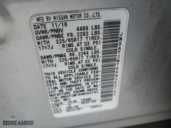 2017 Nissan Rogue S with VIN JN8AT2MT6HW383743, listed as a Copart auction lot 47916595 with 158,954 mi miles and Salvage Title. Bid and sale history available at carsss.com. Image 12.