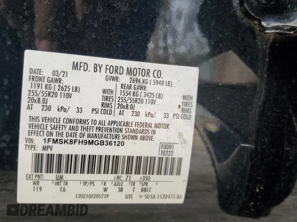 2021 Ford Explorer Limited with VIN 1FMSK8FH9MGB36120, listed as a Copart auction lot 48853855 with 91,465 mi miles and Salvage Title. Bid and sale history available at carsss.com. Image 15.