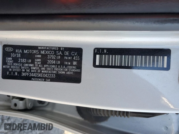 2019 Kia Forte S with VIN 3KPF34AD5KE042233, listed as a Copart auction lot 42386175 with 62,446 mi miles and Salvage Title. Bid and sale history available at carsss.com. Image 12.