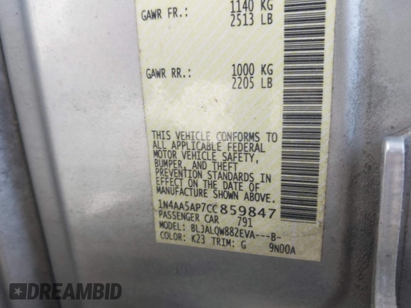 2012 Nissan Maxima SV с VIN 1N4AA5AP7CC859847, выставлен на аукционе IAAI как лот 42534138 с пробегом 274 255 миль миль и . История ставок и продаж доступна на DreamBid. Изображение 9.