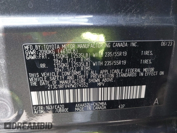 2023 Toyota RAV4 XLE Premium z VIN 2T3C1RFV4PW274552, wystawiony jako IAAI lot #42105989 z przebiegiem 37 301 mil mil oraz . Historia ofert i sprzedaży dostępna na DreamBid. Obrazek 9.