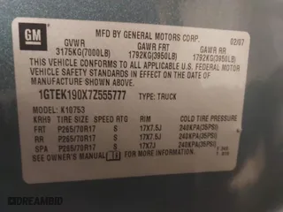 2007 GMC Sierra 1500 SLE1 with VIN 1GTEK190X7Z555777, listed as a IAAI auction lot 41474820 with 141,615 mi miles. Bid and sale history available at carsss.com. Image 9.
