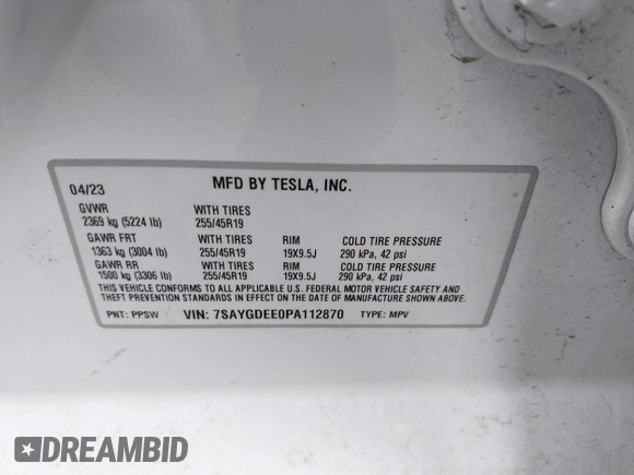 2023 Tesla Model Y Long Range with VIN 7SAYGDEE0PA112870, listed as a IAAI auction lot 41727017 with 24,246 mi miles. Bid and sale history available at carsss.com. Image 9.