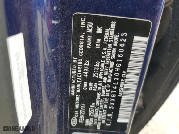 2017 Kia Optima LX with VIN 5XXGT4L30HG160425, listed as a Copart auction lot 54570955 with 112,836 mi miles and Salvage Title. Bid and sale history available at carsss.com. Image 12.