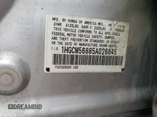 2005 Honda Accord EX-L z VIN 1HGCM56885A026845, wystawiony jako Copart lot #55344405 z przebiegiem 221 307 mil mil oraz Szkoda całkowita • Salvage title. Historia ofert i sprzedaży dostępna na DreamBid. Obrazek 12.