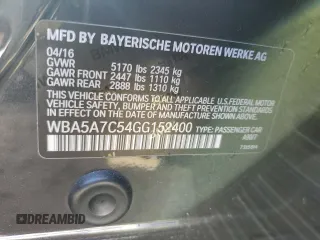 2016 BMW 5 Series 528i xDrive with VIN WBA5A7C54GG152400, listed as a Copart auction lot 80543343 with 74,579 mi miles and Salvage title. Bid and sale history available at DreamBid. Image 12.