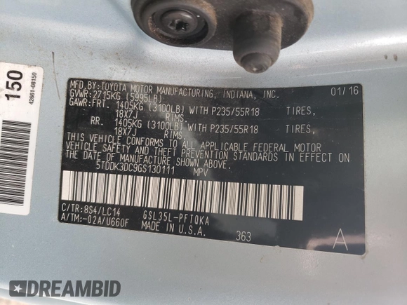 2016 Toyota Sienna Ltd with VIN 5TDDK3DC9GS130111, listed as a Copart auction lot 47661535 with 0 mi miles and Salvage Title. Bid and sale history available at carsss.com. Image 12.