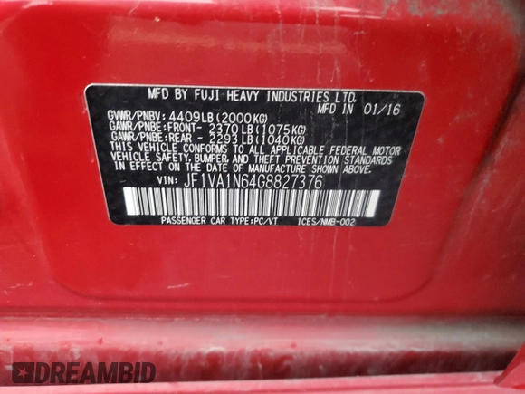 2016 Subaru WRX Limited with VIN JF1VA1N64G8827376, listed as a Copart auction lot 81488204 with 82,632 mi miles and Clean Title. Bid and sale history available at carsss.com. Image 13.