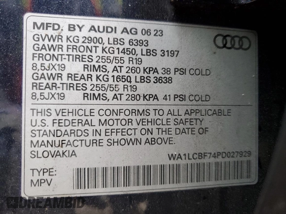 2023 Audi Q7 Premium Plus with VIN WA1LCBF74PD027929, listed as a Copart auction lot 44027295 with 16,982 mi miles and Salvage title. Bid and sale history available at DreamBid. Image 13.