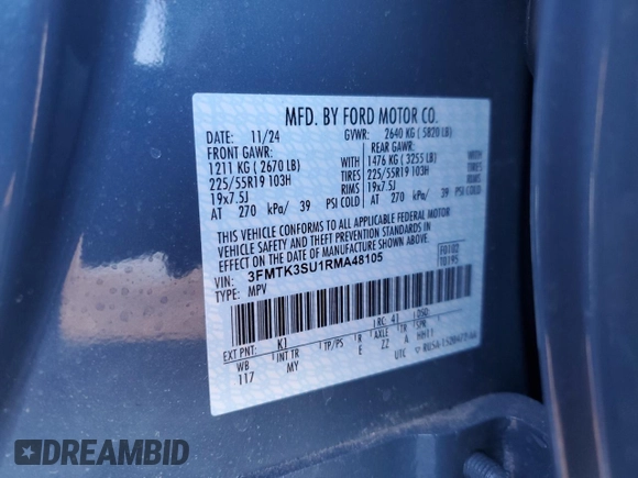 2024 Ford Mustang Mach-E Premium с VIN 3FMTK3SU1RMA48105, выставлен на аукционе Copart как лот 46612385 с пробегом 662 миль миль и Списание • Salvage title. История ставок и продаж доступна на DreamBid. Изображение 13.