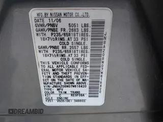 2007 Nissan Murano SL z VIN JN8AZ08W07W618420, wystawiony jako IAAI lot #42333970 z przebiegiem 109 705 mil mil oraz . Historia ofert i sprzedaży dostępna na DreamBid. Obrazek 9.