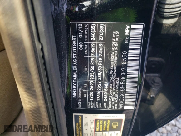 2012 Mercedes-Benz GLK 350 with VIN WDCGG8HB8CF918590, listed as a Copart auction lot 72750124 with 149,843 mi miles and Salvage Title. Bid and sale history available at DreamBid. Image 13.