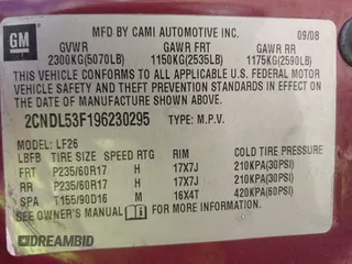 2009 Chevrolet Equinox 2LT z VIN 2CNDL53F196230295, wystawiony jako IAAI lot #42147948 z przebiegiem 171 649 mil mil oraz . Historia ofert i sprzedaży dostępna na DreamBid. Obrazek 9.