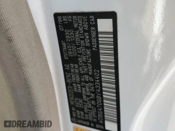 1997 Mercedes-Benz S with VIN WDBGA70G9VA334402, listed as a Copart auction lot 80720694 with Not Provided miles and Clean Title. Bid and sale history available at DreamBid. Image 12.