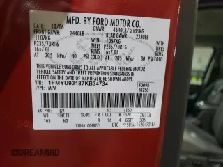 2007 Ford Escape XLT с VIN 1FMYU93187KB34734, выставлен на аукционе Copart как лот 71802694 с пробегом 197 644 миль миль и Списание • Salvage title. История ставок и продаж доступна на DreamBid. Изображение 13.