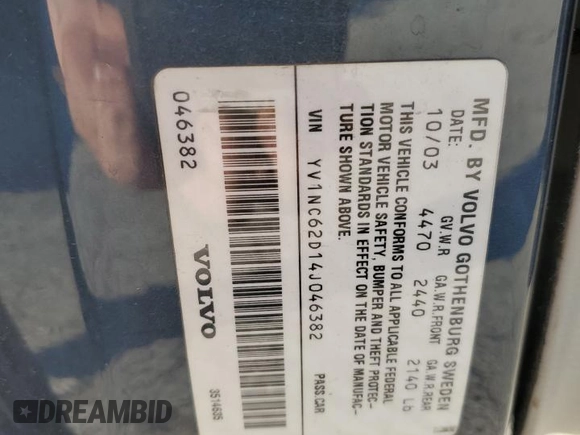 2004 Volvo C70 with VIN YV1NC62D14J046382, listed as a Copart auction lot 76511684 with 81,479 mi miles and Salvage Title. Bid and sale history available at carsss.com. Image 12.