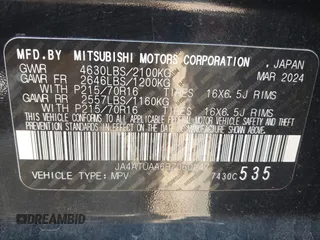 2024 Mitsubishi Eclipse Cross ES с VIN JA4ATUAA6RZ060247, выставлен на аукционе IAAI как лот 42427671 с пробегом 11 954 миль миль и . История ставок и продаж доступна на DreamBid. Изображение 9.
