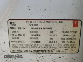 2016 Tesla Model X 70D z VIN 5YJXCBE27GF018468, wystawiony jako Copart lot #78384424 z przebiegiem 108 856 mil mil oraz Nie do naprawy • Non repairable. Historia ofert i sprzedaży dostępna na DreamBid. Obrazek 13.