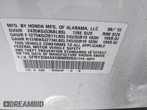 2016 Acura MDX w/Tech with VIN 5FRYD3H4XGB009265, listed as a IAAI auction lot 41691872 with 123,798 mi miles. Bid and sale history available at carsss.com. Image 9.