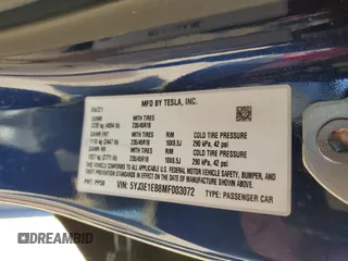 2021 Tesla Model 3 Long Range with VIN 5YJ3E1EB8MF003072, listed as a Copart auction lot 45596845 with 72,862 mi miles and Salvage Title. Bid and sale history available at DreamBid. Image 12.
