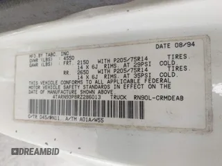 1994 Toyota Pickup с VIN 4TARN93P8RZ286013, выставлен на аукционе IAAI как лот 41982341 с пробегом 262 878 миль миль и . История ставок и продаж доступна на DreamBid. Изображение 9.